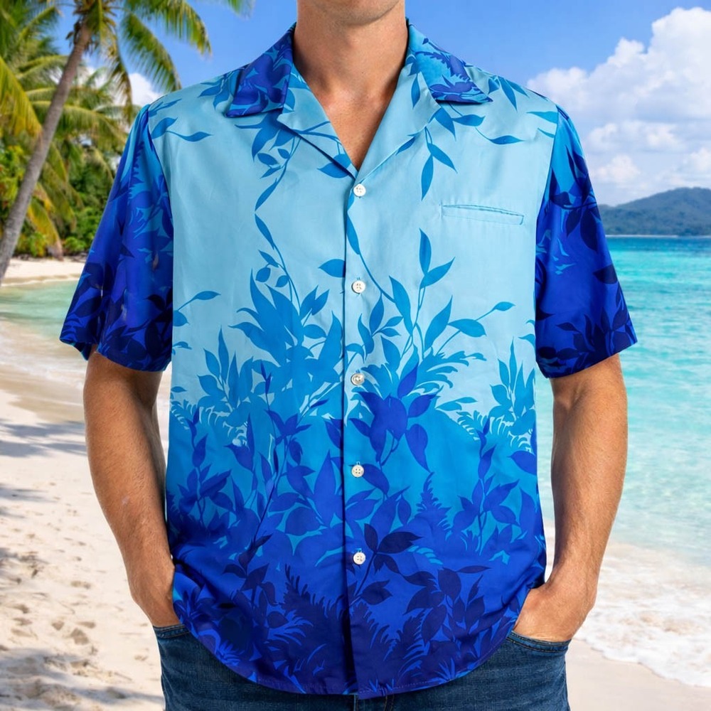 Resort Line Hawaiian Aloha Shirt XL Vintage Blue Green Tones Floral Abstract
